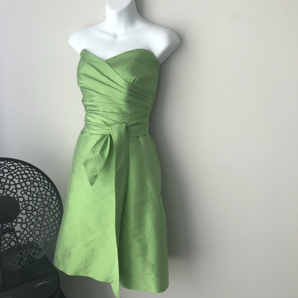 Alfred Sung Appletini Peau De Soie Strapless Dress Belted Size 6